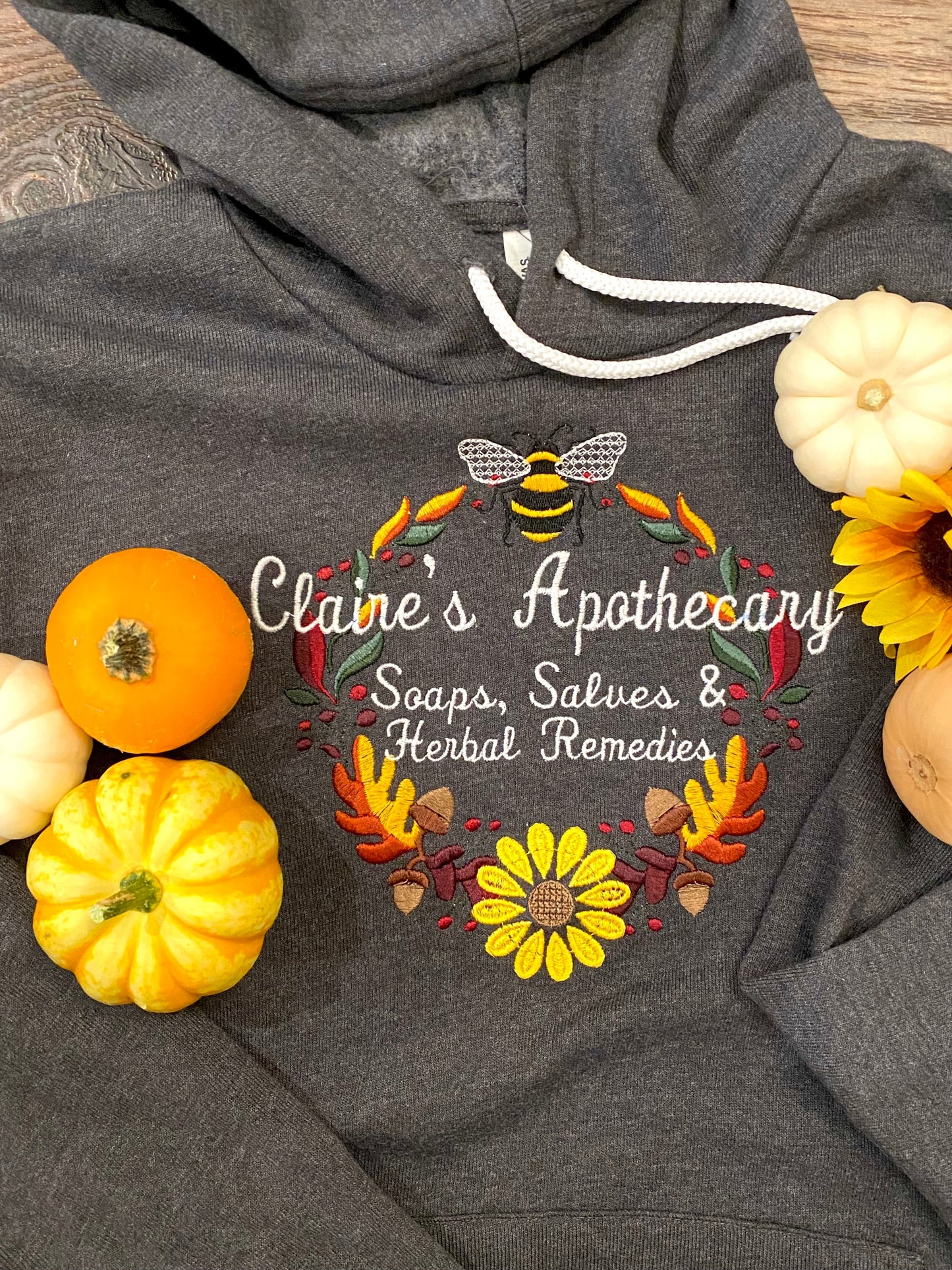 Embroidered Claire's Apothecary Fall Wreath Soft Fleece Unisex Sweatshirt Hoodie - Outlander Inspiration - Tampa Home & Garden Store
