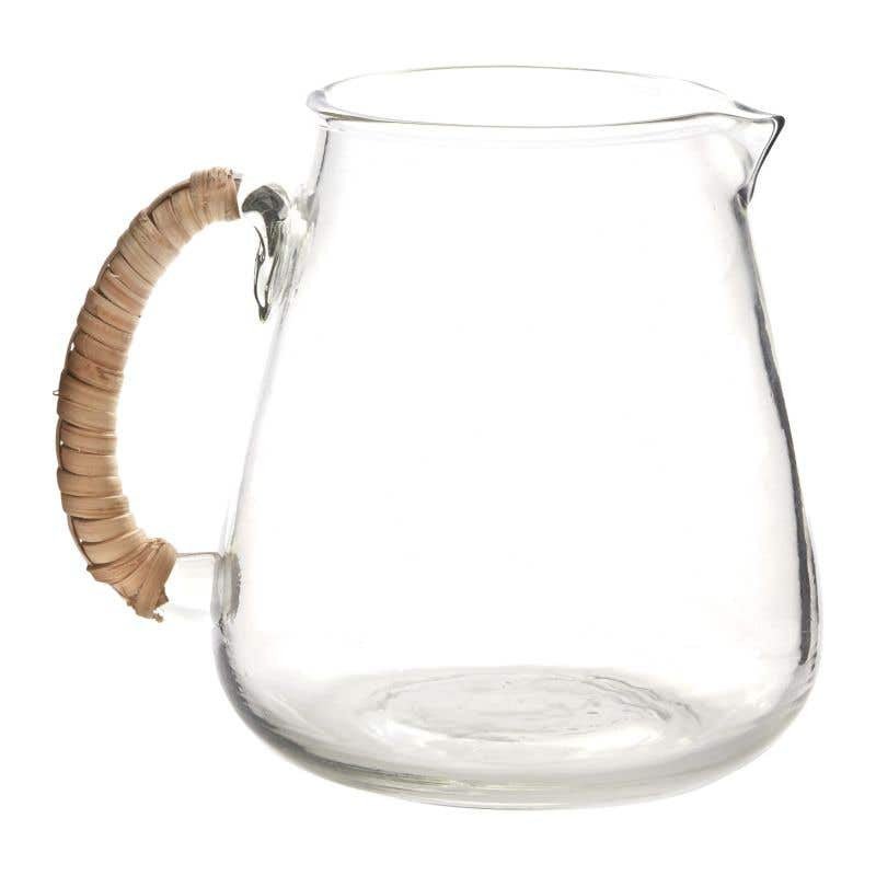 Emily Glass Pitcher with Rattan-Wrapped Handle - Tampa Home & Garden Store