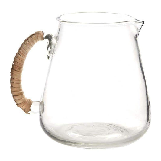 Emily Glass Pitcher with Rattan-Wrapped Handle - Tampa Home & Garden Store