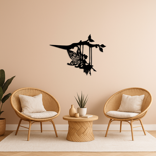 Enchanted Fairy on Swing Metal Garden Wall Art – Outdoor Fantasy Decor - KAFGP138 - Tampa Home & Garden Store