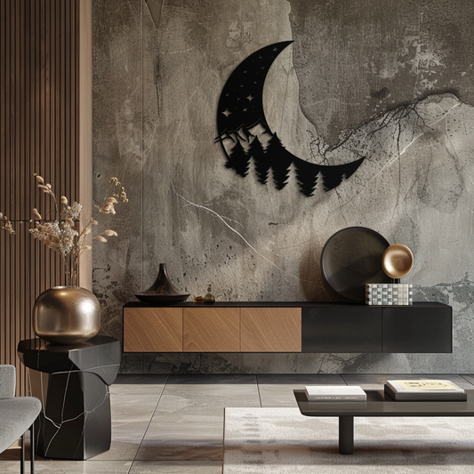 Enchanted Night Moon & Forest Metal Wall Art – Celestial Nature-Inspired Steel Decor - KAF151 - Tampa Home & Garden Store