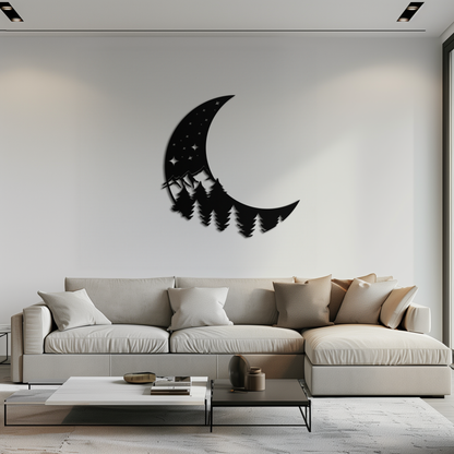 Enchanted Night Moon & Forest Metal Wall Art – Celestial Nature-Inspired Steel Decor - KAF151 - Tampa Home & Garden Store