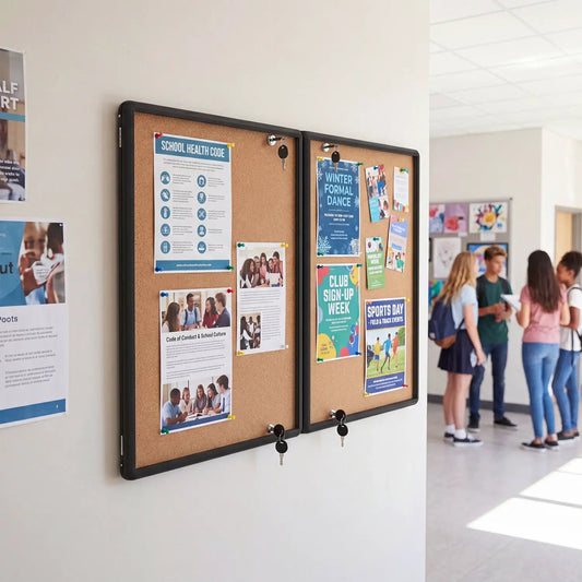 Enclosed bulletin board DirectDeals 47.5 x 35.5 in with black aluminum frame and cork panels on Tampa Home & Garden Store