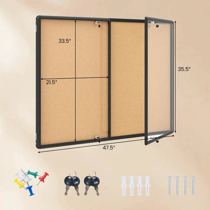Enclosed Bulletin Board 47.5x35.5 Aluminum Frame