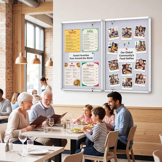 Lockable cork bulletin board with aluminum frame, 47.5 x 35.5 in, DirectDeals wall mounted cafe on Tampa Home & Garden Store