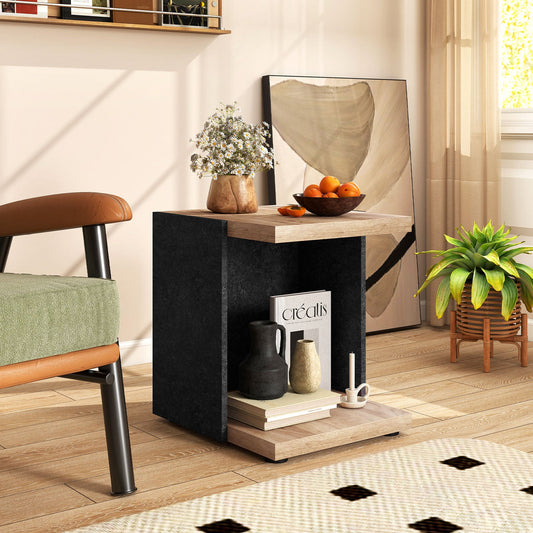 End Table 2-Tier Sofa Side Table with Open Storage Shelf-Oak - Tampa Home & Garden Store