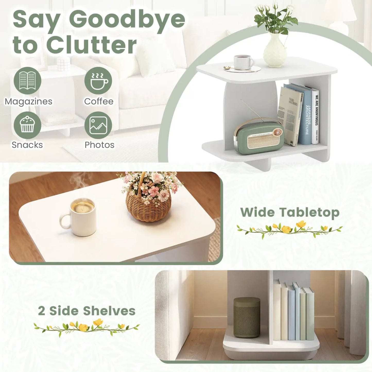 End Table 2-Tier Sofa Side Table Storage