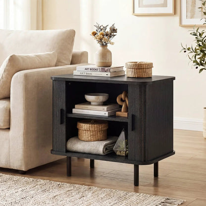 End Table Nightstand With Sliding Tambour Doors