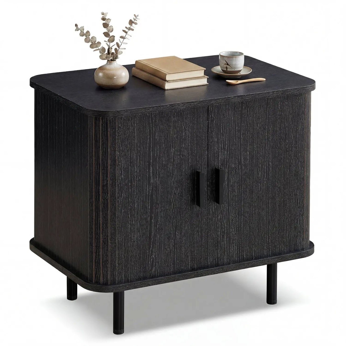 End Table Nightstand With Sliding Tambour Doors