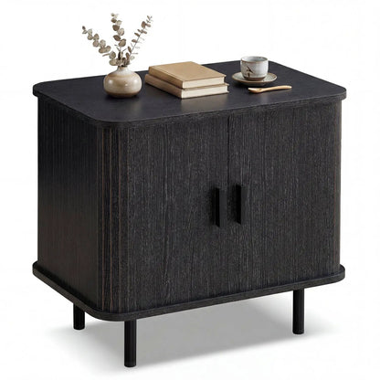 End Table Nightstand With Sliding Tambour Doors