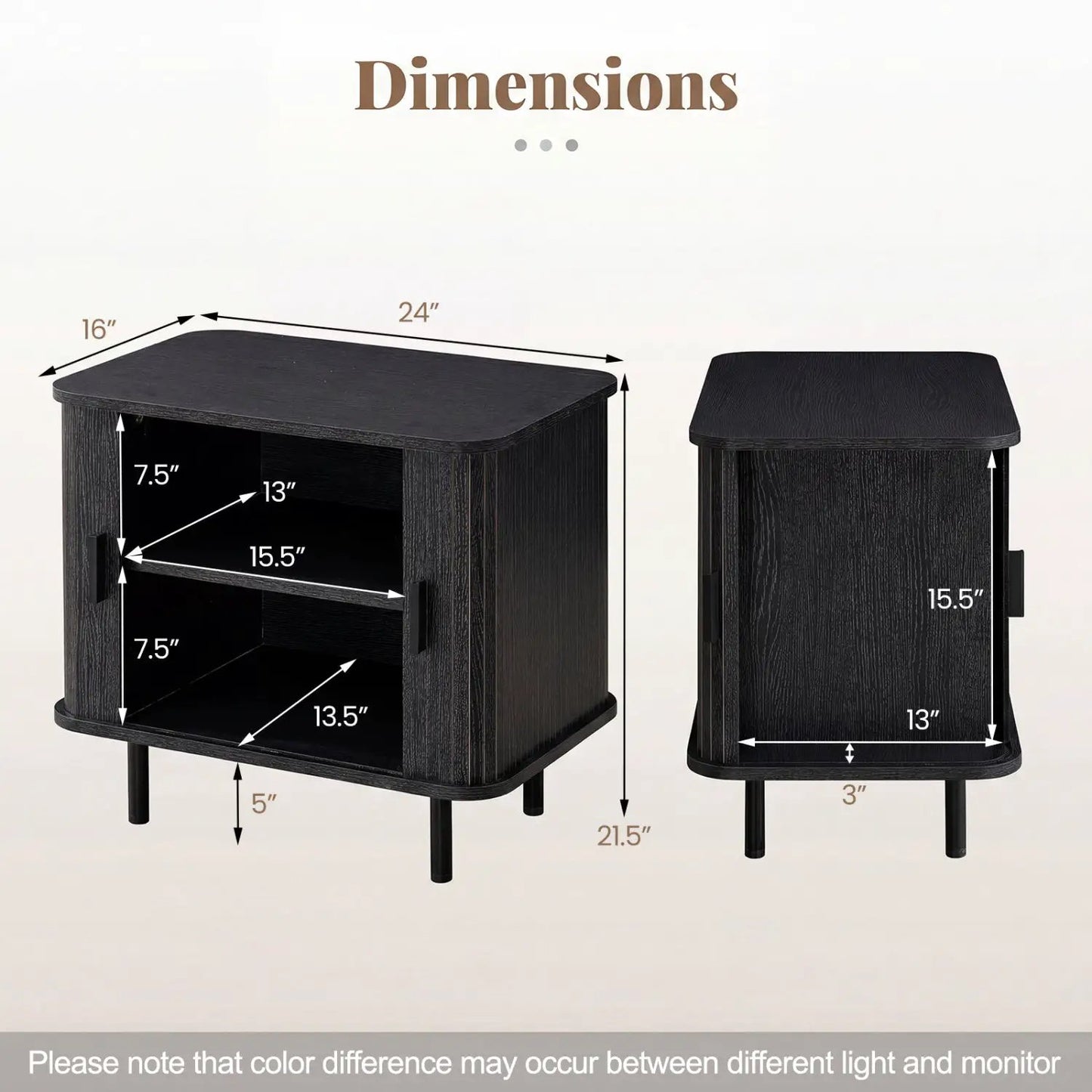 End Table Nightstand With Sliding Tambour Doors