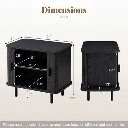 End Table Nightstand With Sliding Tambour Doors