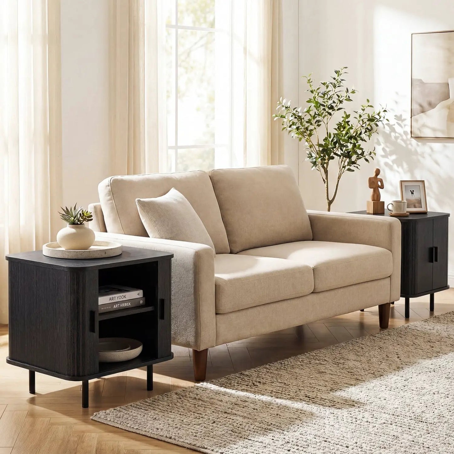 End Table Nightstand With Sliding Tambour Doors