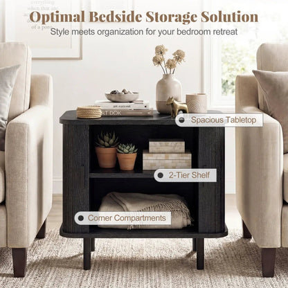 End Table Nightstand With Sliding Tambour Doors