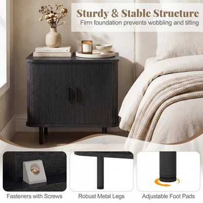 End Table Nightstand With Sliding Tambour Doors