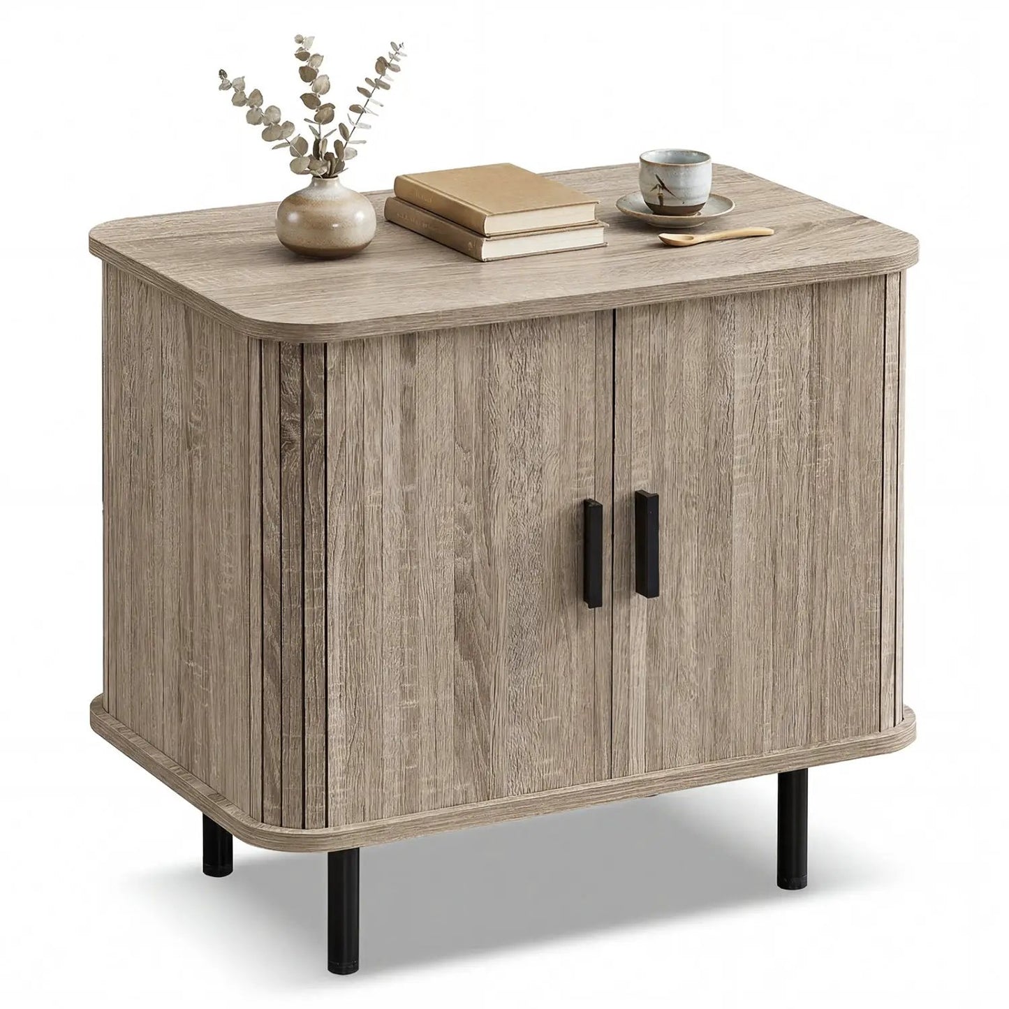 End Table Nightstand With Sliding Tambour Doors
