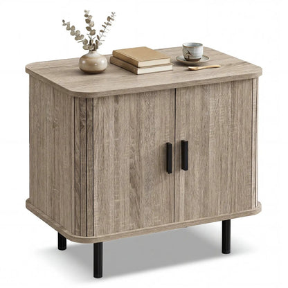 End Table Nightstand With Sliding Tambour Doors