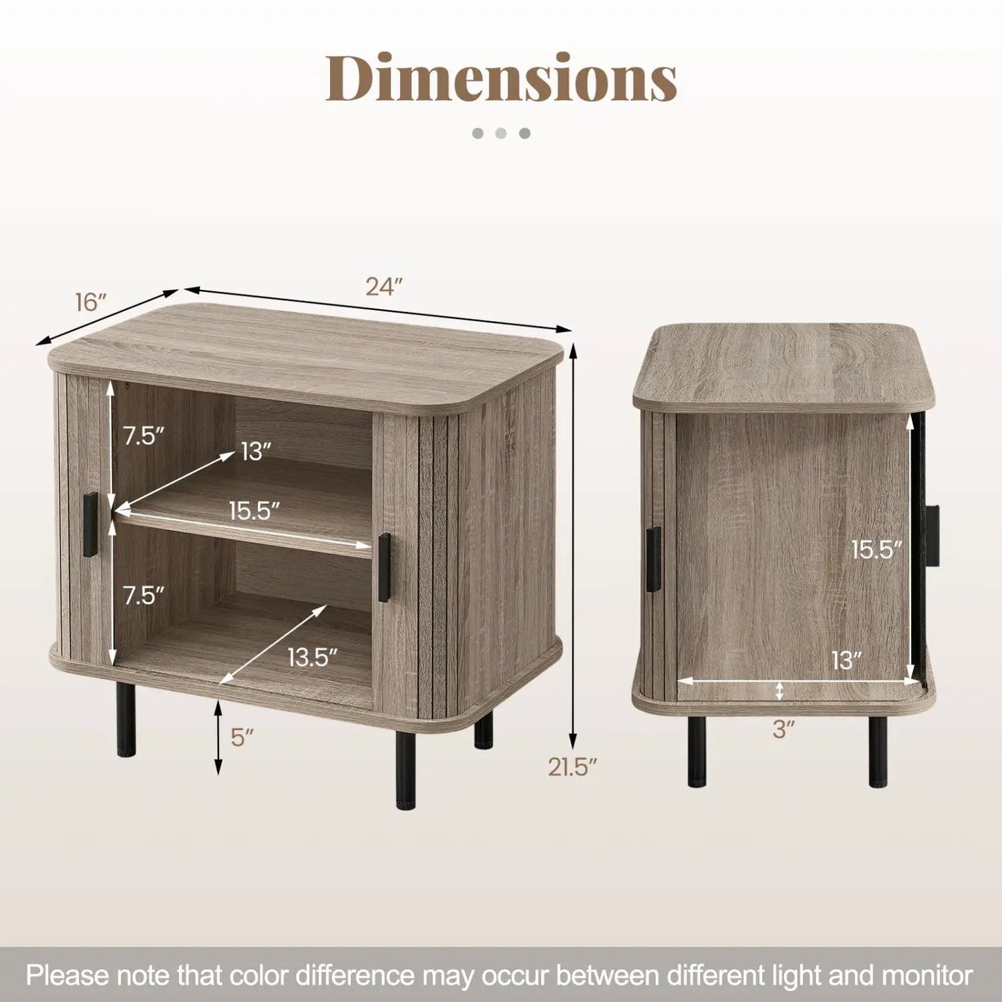 End Table Nightstand With Sliding Tambour Doors