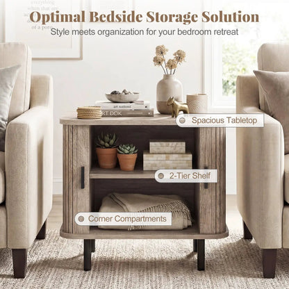 End Table Nightstand With Sliding Tambour Doors