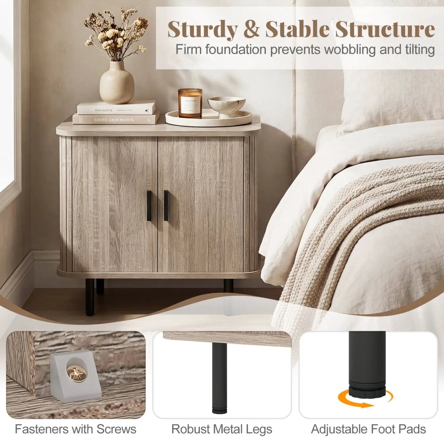 End Table Nightstand With Sliding Tambour Doors