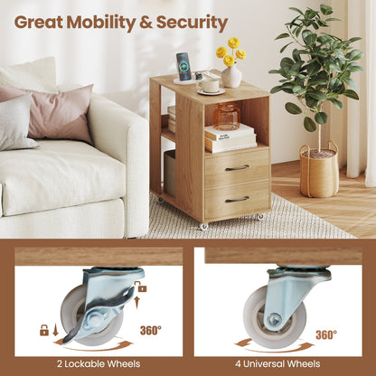 End Table with Built-in Charging Station Sofa Side Bedside Table on Wheels