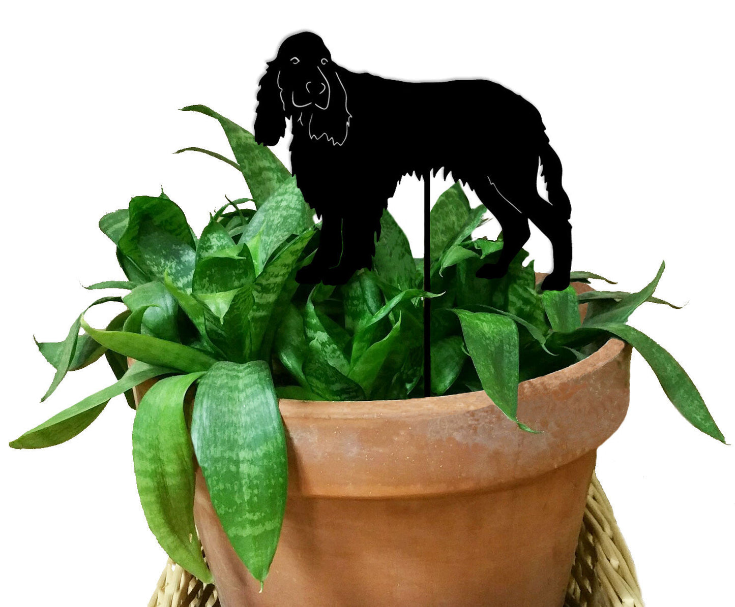 English Springer Spaniel Plant Stake by Rustica Ornamentals, black silhouette in terracotta pot on Tampa Home & Garden Store