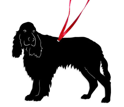 English Springer Spaniel plant stake silhouette in black with red cord, Rustica Ornamentals on Tampa Home & Garden Store