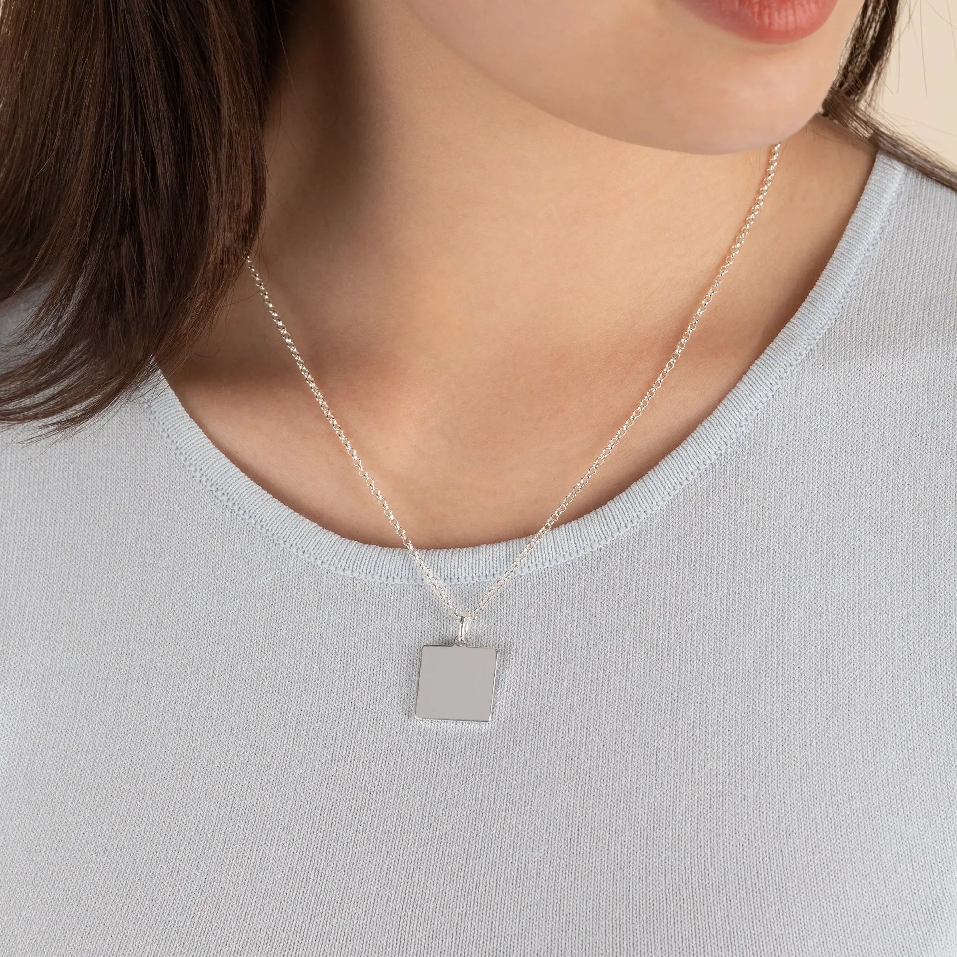 Square Charm Necklace 21in by ALEX AND ANI silver-tone square pendant on delicate chain on Tampa Home & Garden Store