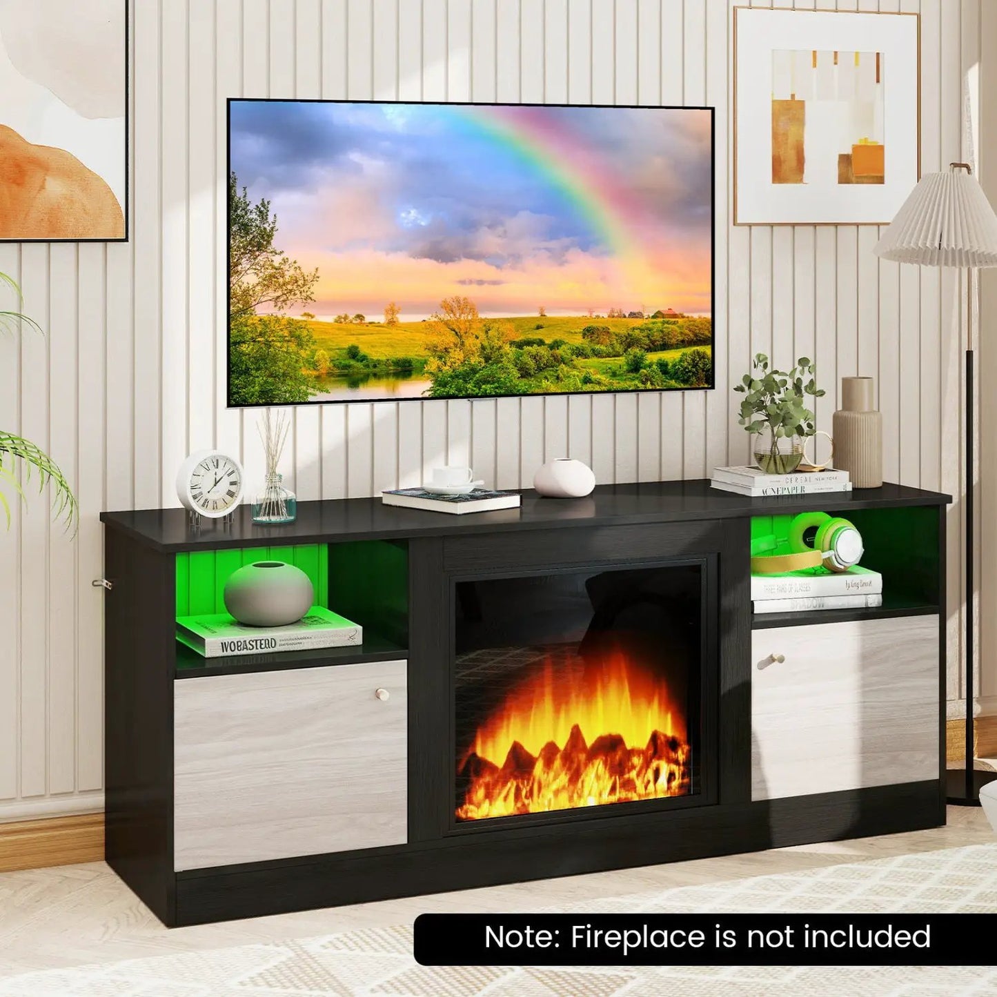 65-Inch TV Stand With LED Lighting and Fireplace