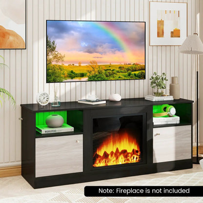 65-Inch TV Stand With LED Lighting and Fireplace