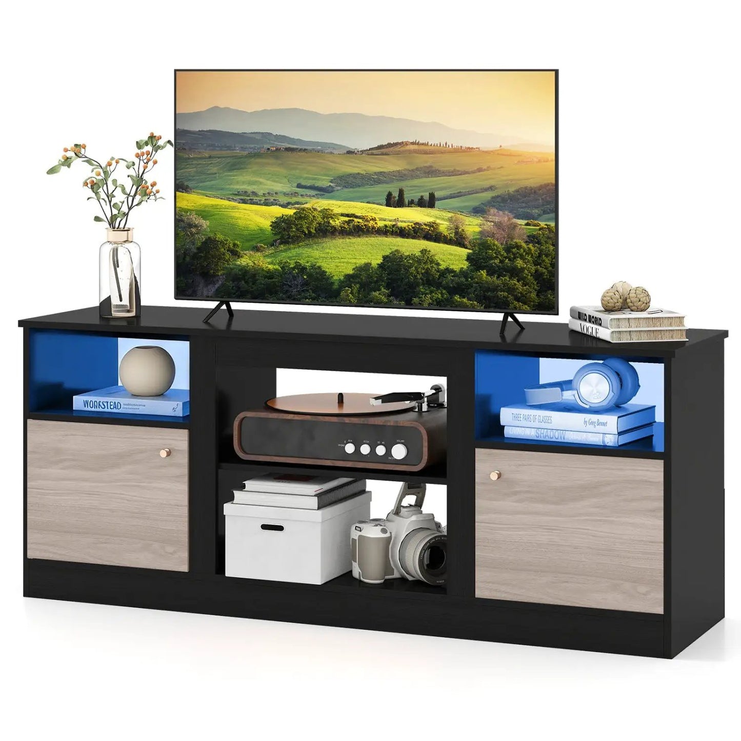 65-Inch TV Stand With LED Lighting and Fireplace