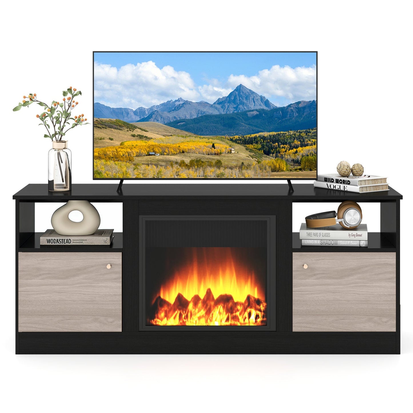 65-Inch TV Stand With LED Lighting and Fireplace