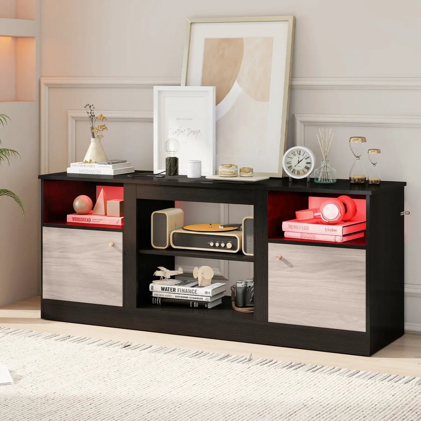 65-Inch TV Stand With LED Lighting and Fireplace
