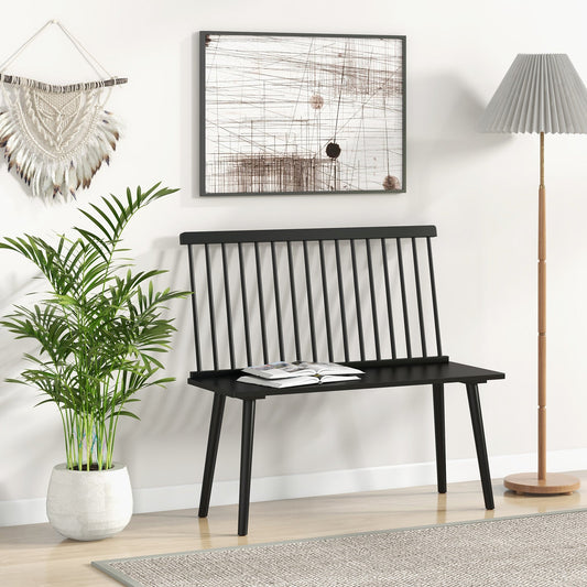 Banco de entrada para 2 con respaldo de husillo para cocina, comedor, pasillo-Negro