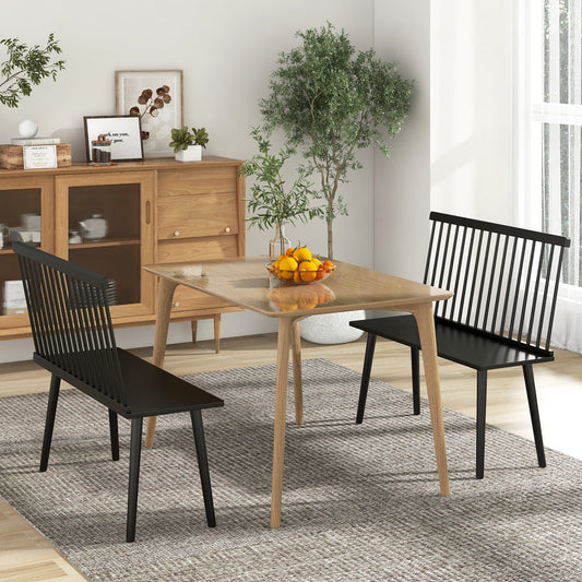Banco de entrada para 2 con respaldo de husillo para cocina, comedor, pasillo-Negro