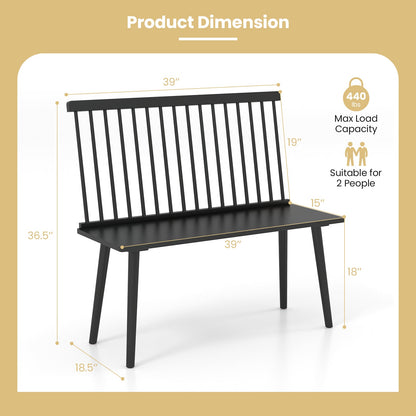 Entryway Bench for 2 with Spindle Back for Kitchen Dining Room Hallway-Black