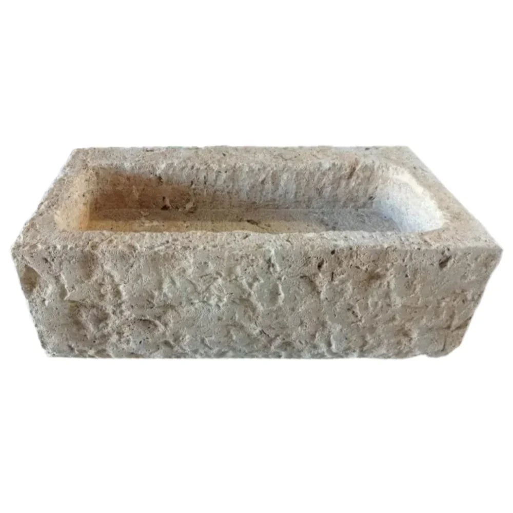 Lavabo de pared para exterior de estilo rústico antiguo de travertino claro Ephesus (ancho: 45 cm, largo: 71 cm, alto: 20 cm)