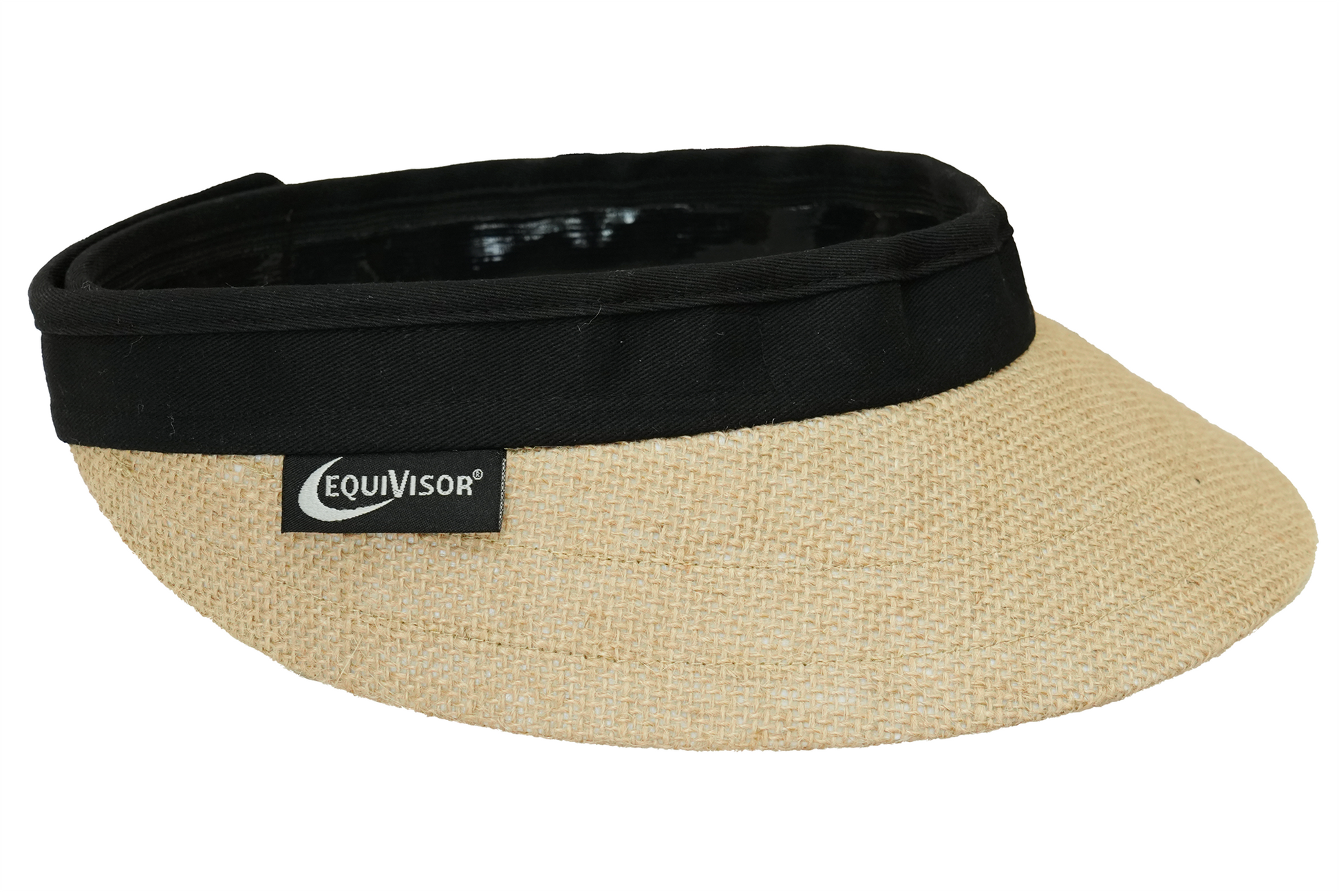 EquiVisor Original Shorty 3in sun visor with beige straw brim and black headband logo tag on Tampa Home & Garden Store