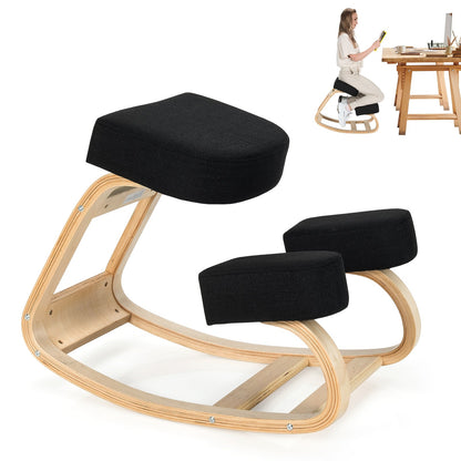 Silla ergonómica de rodillas, mecedora, taburete de oficina, postura recta - Negro