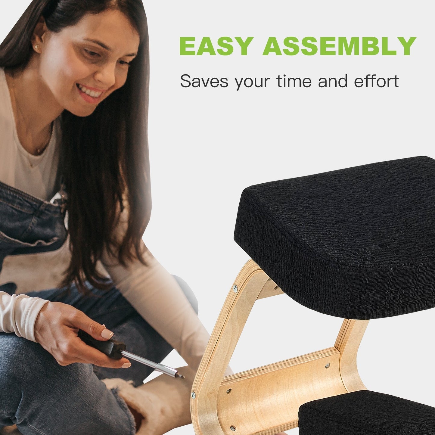 Silla ergonómica de rodillas, mecedora, taburete de oficina, postura recta - Negro