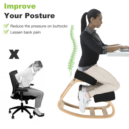 Silla ergonómica de rodillas, mecedora, taburete de oficina, postura recta - Negro