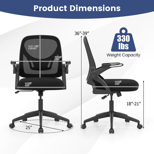 Ergonomic Computer Desk Chair with Lumbar Support and Flip-up Arms - Tampa Home & Garden Store