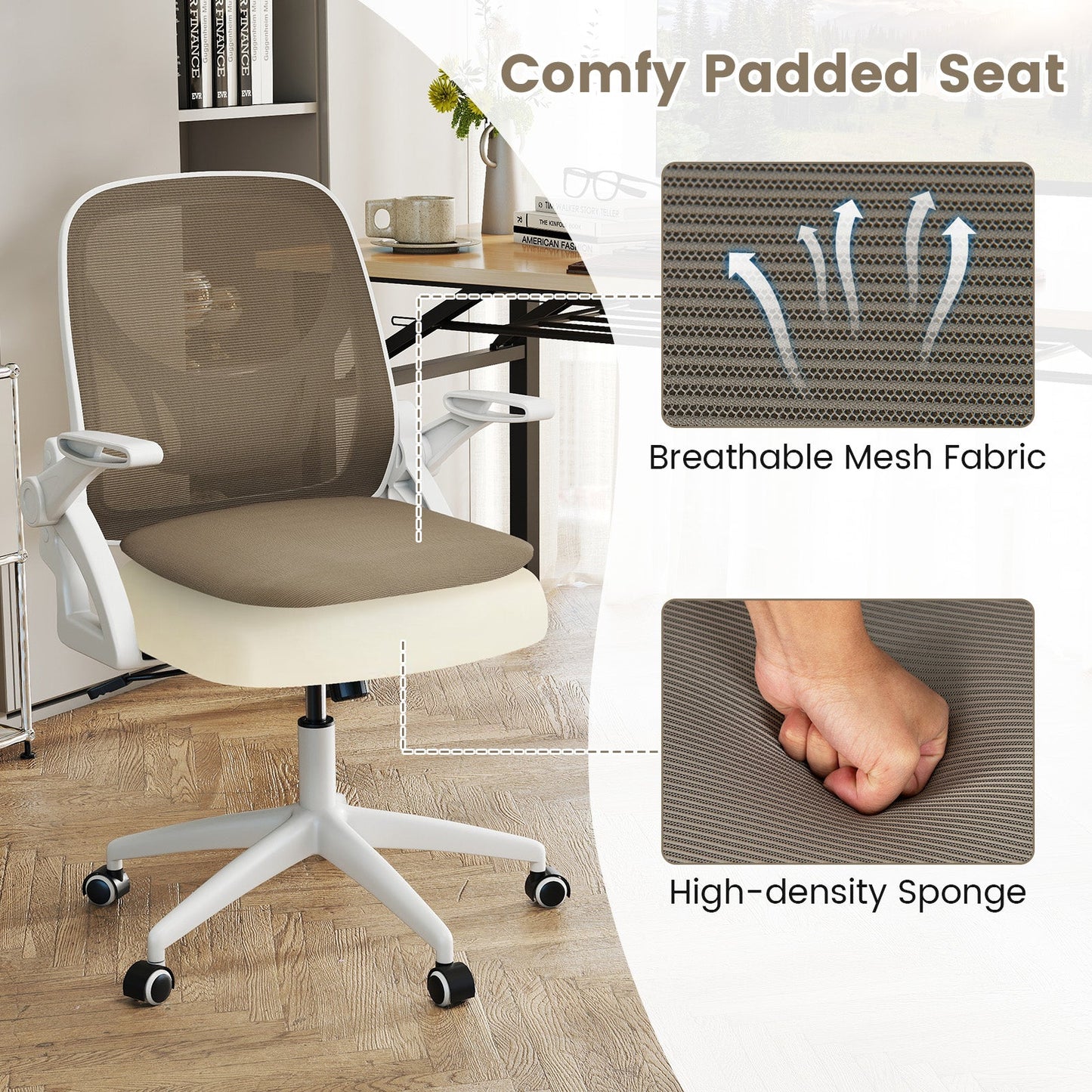 Ergonomic Computer Desk Chair with Lumbar Support and Flip-up Arms