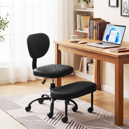 Cross Legged Office Chair with adjustable height and footrest, black faux leather on Tampa Home & Garden Store