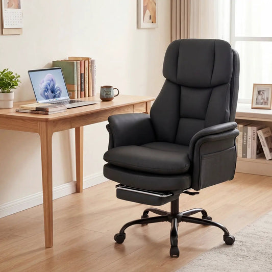 Big Tall Office Chair by DirectDeals with retractable footrest in black leather upholstery on Tampa Home & Garden Store