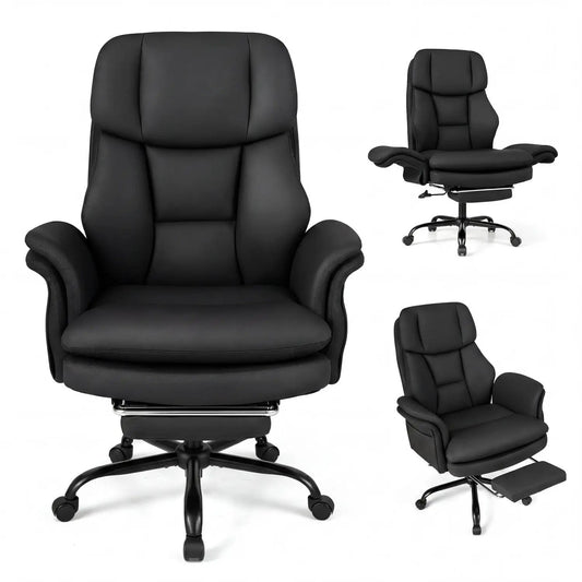 Big and Tall Office Chair with retractable footrest, black leather, 500 lb capacity on Tampa Home & Garden Store