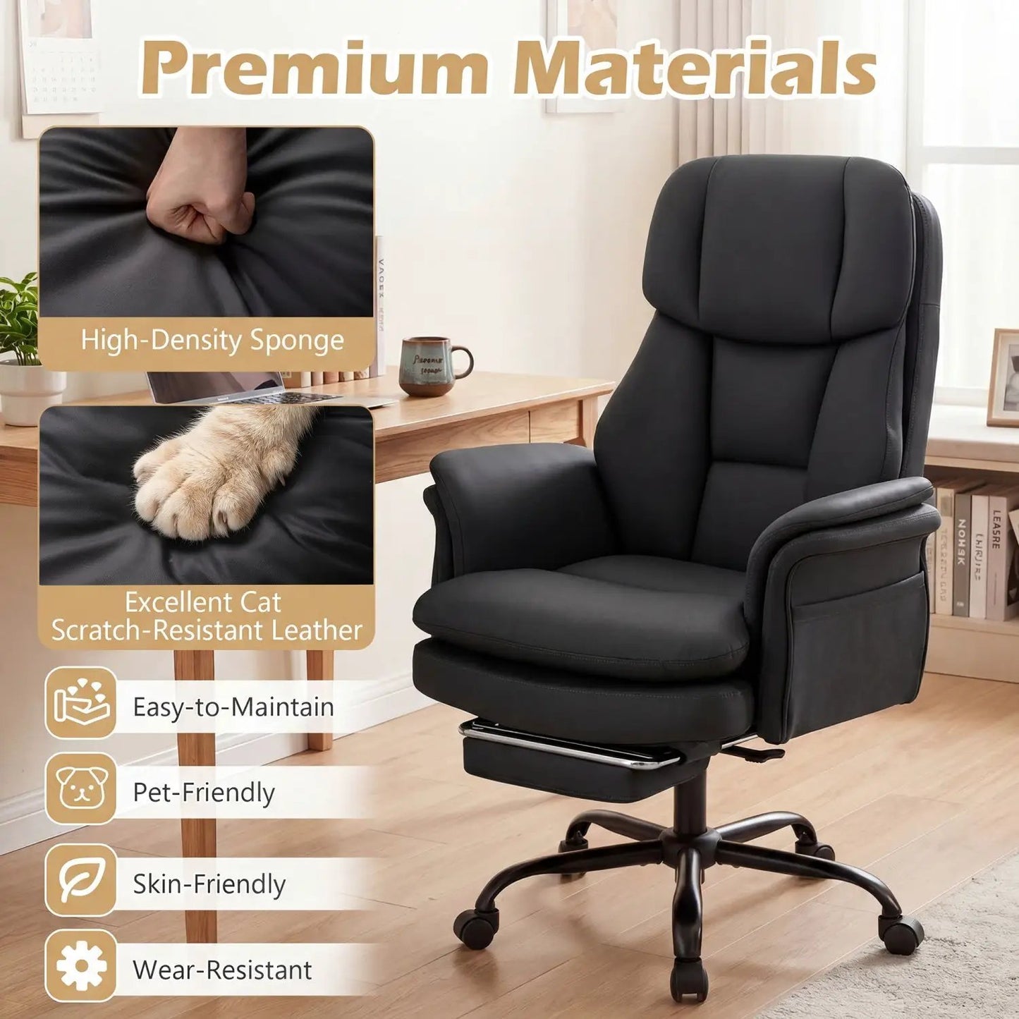 Big and Tall Office Chair with Footrest 500 lbs