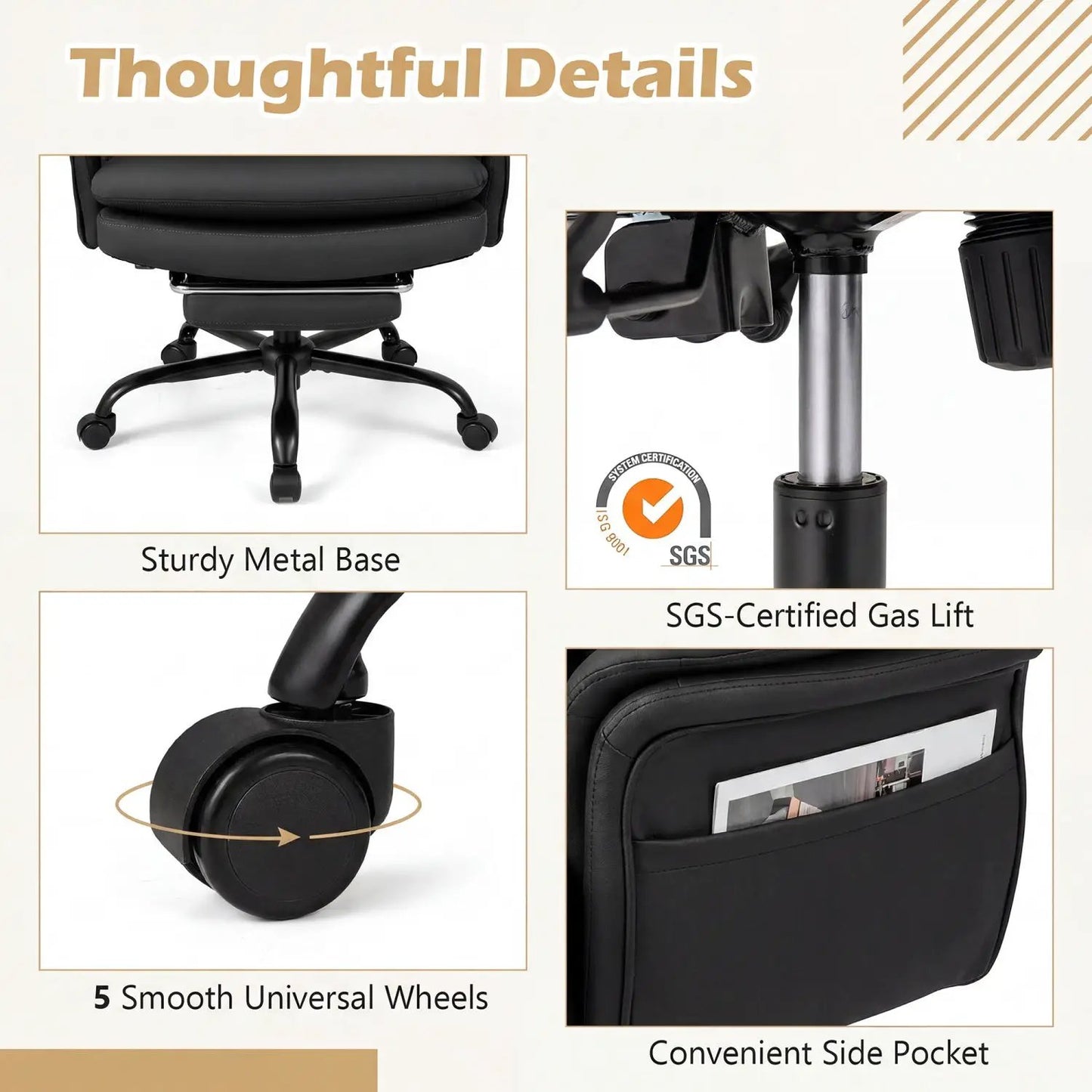 Big and Tall Office Chair with Footrest 500 lbs