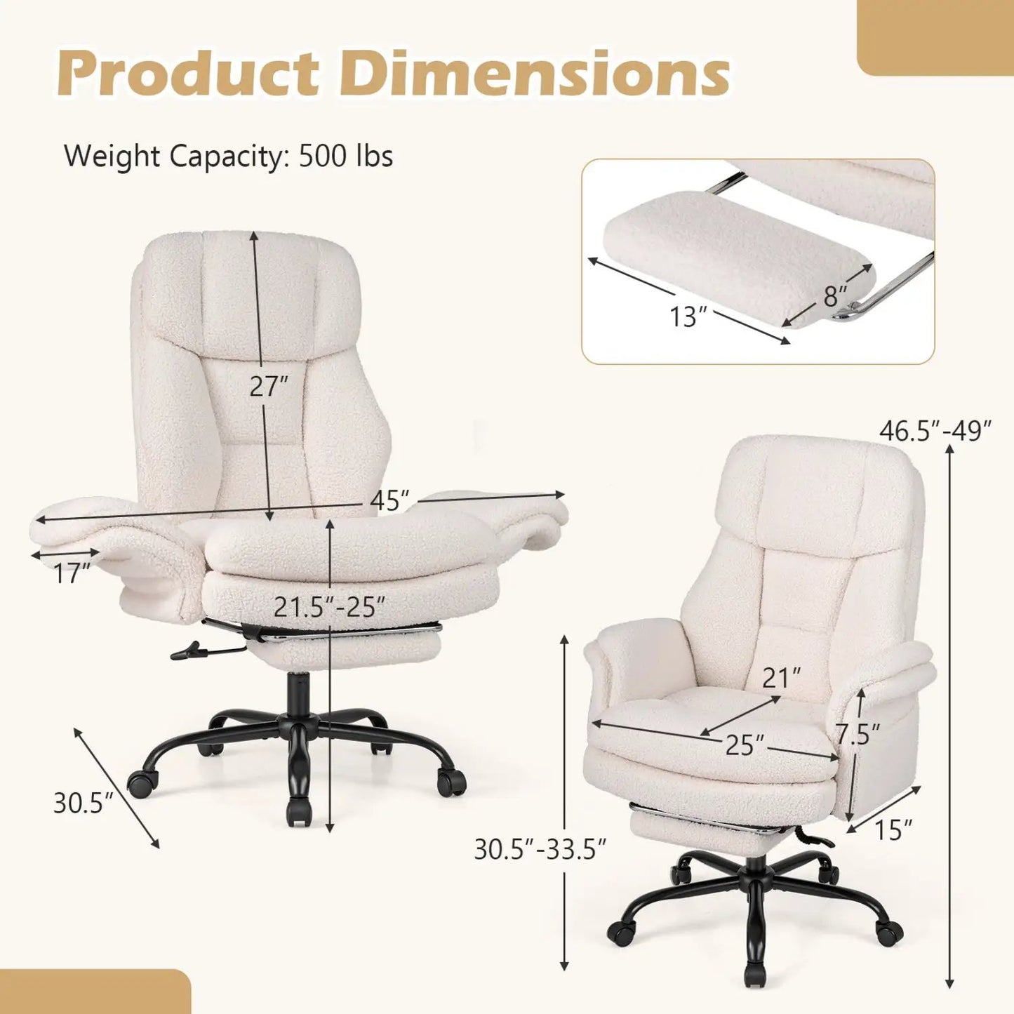 Big and Tall Office Chair with Footrest 500 lbs