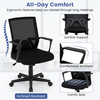 Ergonomic Desk Chair with Lumbar Support and Rocking Function-Black